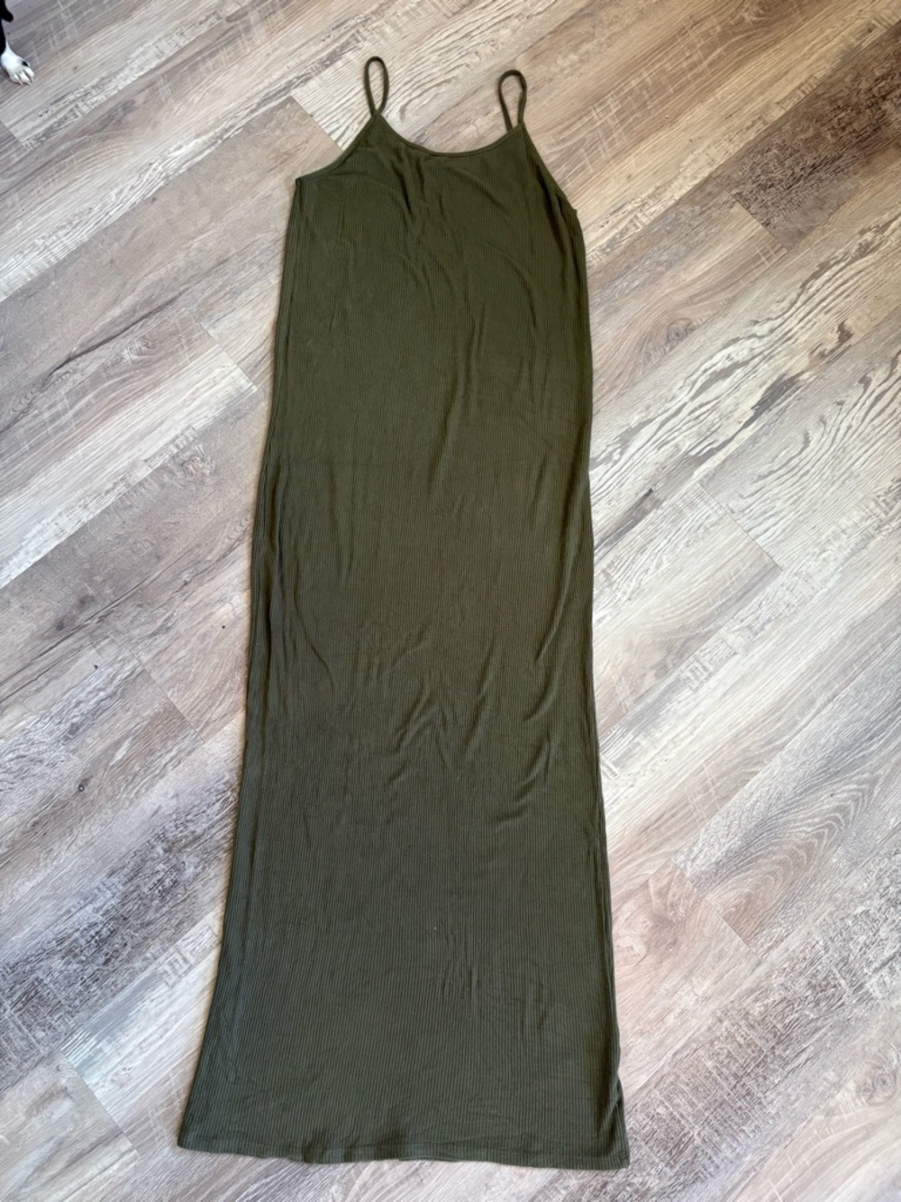 Topshop Simple Olive Green Ribbed Maxi Dress Size 6 Probably would fit a Medium